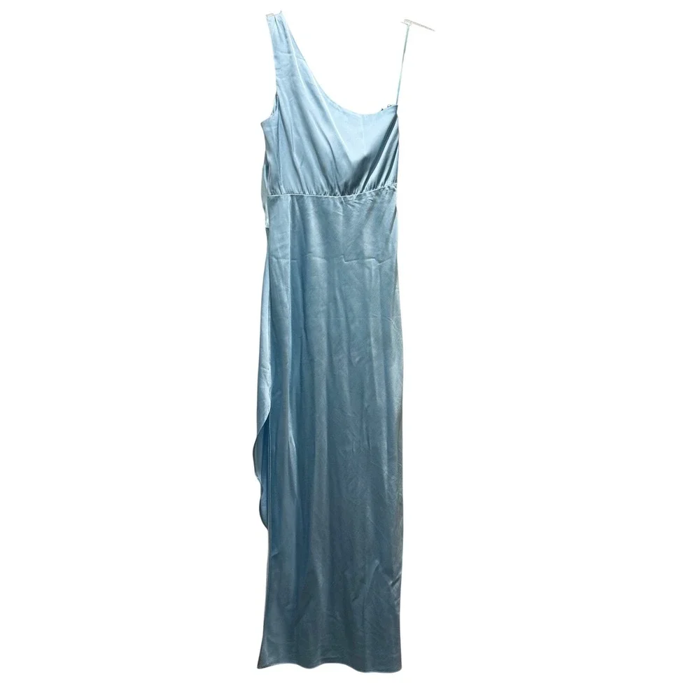 Abercrombie Fitch One Shoulder Ruched Satin Maxi Dress Sky‎ Blue XS